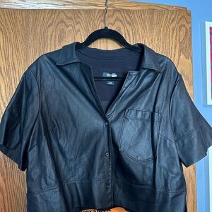 Cropped Black Vegan Leather Short Sleeve Shirt